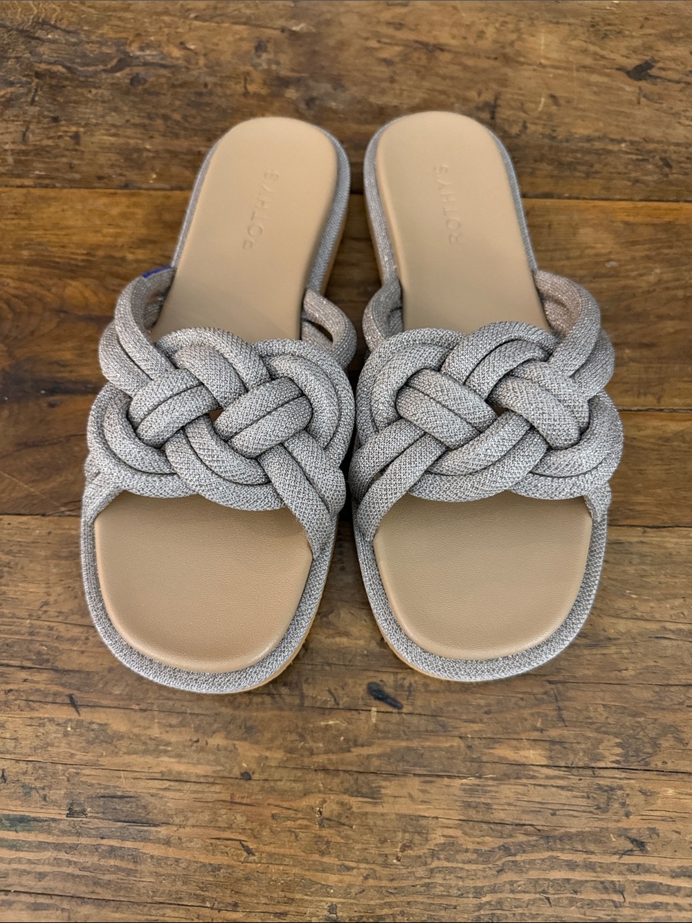 Rothys Silver The Summer Sandal Braided Slide Sandal Size 10
